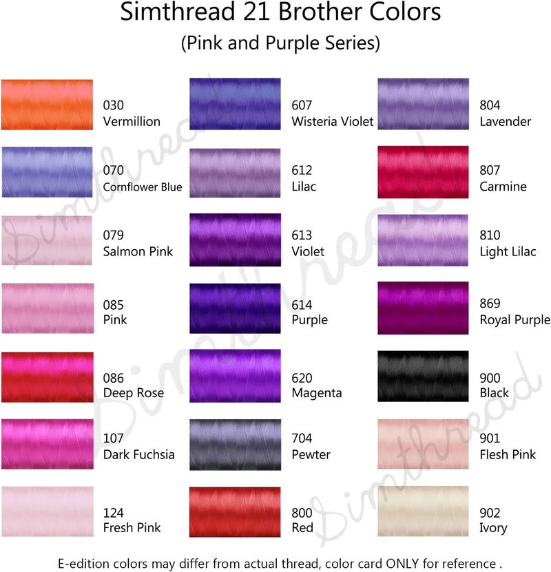 simthread Embroidery Machine Thread Kit 800Y 21 Spools Pink and Purple Colors for Professional Embroidery Design - Image 4
